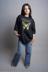 Restart Trend Streetwear Culture Butterfly Design Printed Oversized T-shirt